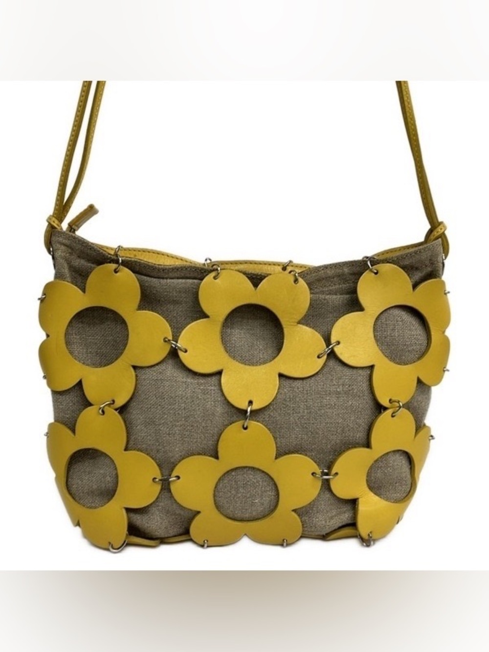 Celine vintage floral hemp leather cutout flower shoulder bag